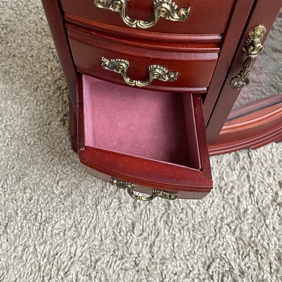 Classic Red Wooden Jewelry Armoire with Glass Door - Picture 3 of 11